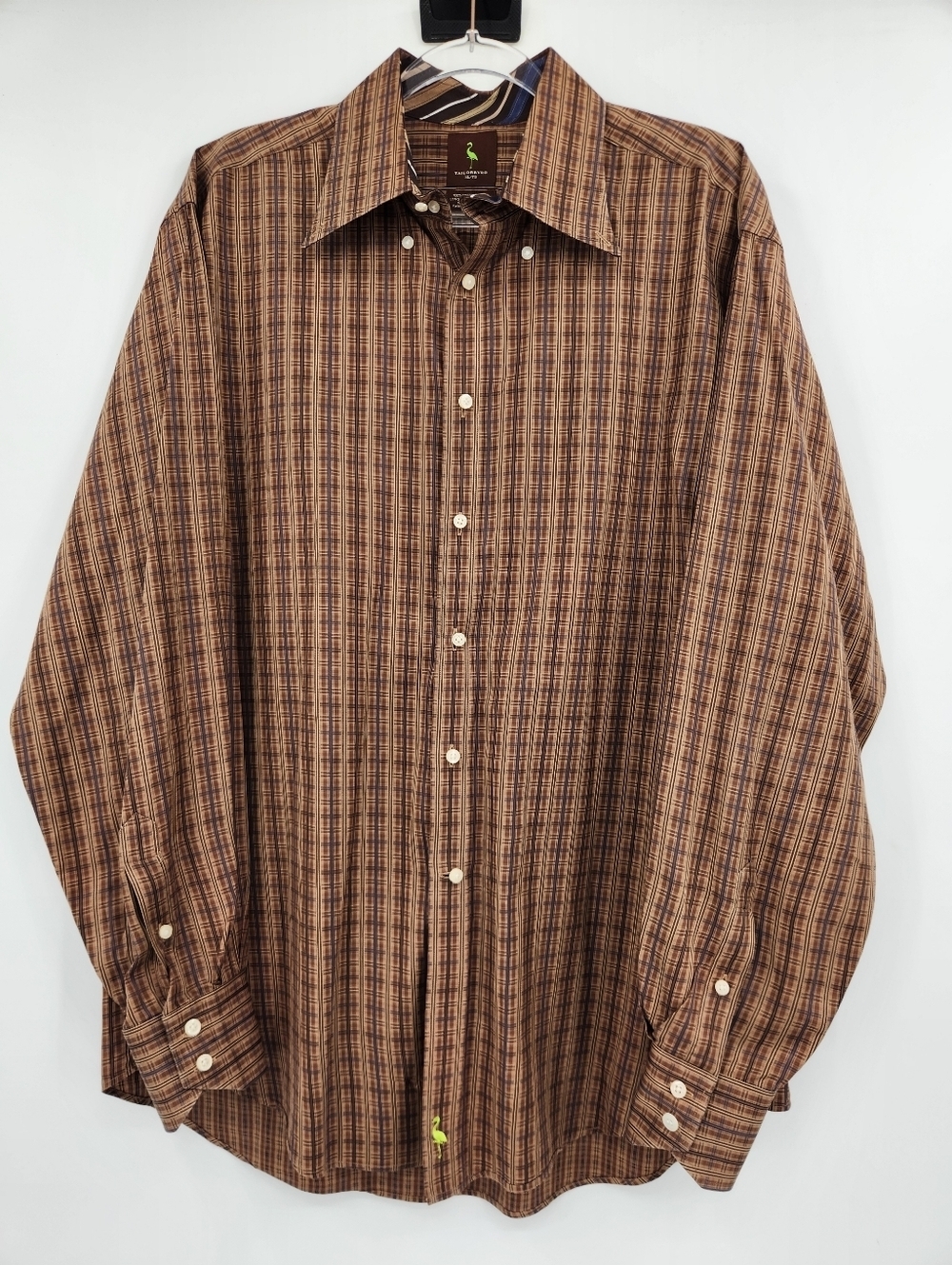 Tailorbyrd Long Sleeve Button Front Shirt Mens Size XL Brown Plaid Cotton